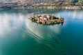 Aerial View of San Giulio island located on the Lake Orta, Italy Royalty Free Stock Photo