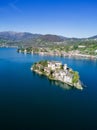 Aerial view of San Giulio Island and the village of Orta San Giulio.