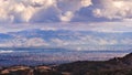 Aerial view San Jose, part of Silicon Valley; snow is visible on top of Mount Hamilton part of Mount Diablo mountain range;