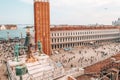 Aerial view of the San Marco square in Venice, Italy with the famous monument of a bell Royalty Free Stock Photo