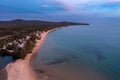 Aerial view of the sand beach with dark rocks in Phu Quoc Island Royalty Free Stock Photo