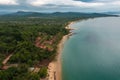 Aerial view of the sand beach with dark rocks in Phu Quoc Island Royalty Free Stock Photo