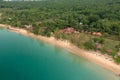 Aerial view of the sand beach with dark rocks in Phu Quoc Island Royalty Free Stock Photo