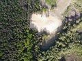 Aerial view of the sand pit in Jagen 86, a nature reserve with a size of about 13 hectares in Berlin`s Grunewald forest.