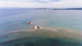 Aerial view of the sandbank with Orthodox Church, Greece Royalty Free Stock Photo