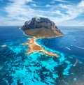 Aerial view of sandy beach on Tavolara island in Sardinia, Italy Royalty Free Stock Photo