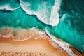 Aerial view of sandy beach and ocean nature with waves. Royalty Free Stock Photo
