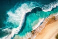 Aerial view of sandy beach and ocean nature with waves. Royalty Free Stock Photo
