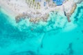 Aerial view of sandy beach and ocean with small waves in Cancun, Mexico. Top view from drone. Playa Caracol of Riviera Royalty Free Stock Photo