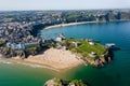 Aerial view of a beach in a picturesque resort Castle Beach, Tenby, Wales