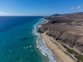 Aerial view on sandy dunes and turquoise water of Sotavento beach, Costa Calma, Fuerteventura, Canary islands, Spain Royalty Free Stock Photo