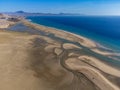 Aerial view on sandy dunes and turquoise water of Sotavento beach, Costa Calma, Fuerteventura, Canary islands, Spain in winter Royalty Free Stock Photo