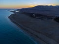 Aerial view on sandy dunes and turquoise water of Sotavento beach, Costa Calma, Fuerteventura, Canary islands, Spain in winter Royalty Free Stock Photo