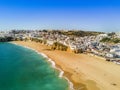 Aerial view of sandy Fishermen Beach in Albufeira, Algarve, Port