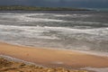 Aerial view on sandy stretch of sandy Strandhill beach in county Sligo,