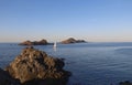 Aerial view of Sanguinaires bloodthirsty Islands in Corsica, France