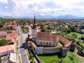 Aerial view of Sanpetru Fortified Church in Transylvania Romania