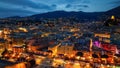 Aerial view of Sanremo at night, Italy. Port and city buildings Royalty Free Stock Photo