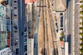 Aerial view of Santa Apolonia train station, view of the railways from top with building on site, Lisbon, Portugal Royalty Free Stock Photo