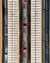 Aerial view of Santa Apolonia train station, view of the railways from top with building on site, Lisbon, Portugal Royalty Free Stock Photo