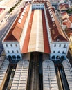 Aerial view of Santa Apolonia train station, view of the railways from top with building on site, Lisbon, Portugal Royalty Free Stock Photo