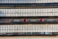 Aerial view of Santa Apolonia train station, view of the railways from top with building on site, Lisbon, Portugal Royalty Free Stock Photo