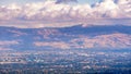 Aerial view of Santa Clara and South San Jose, Silicon Valley, San Francisco Bay Area, California; Diablo mountain range with a Royalty Free Stock Photo