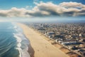 Aerial view of Santa Monica Beach in Los Angeles, California, Venice Beach Aerial Los Angeles, aerial view, AI Generated