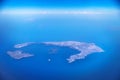 Aerial view from Santorini Island from a plane, Santorini, Greece Royalty Free Stock Photo