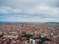 Aerial view Sants-Montjuic residential district from helicopter. Barcelona