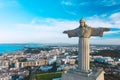 Aerial view of Santuario de Cristo Rei. Christ Statue in Lisbon, Portugal