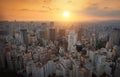 Aerial view of Sao Paulo Historic City Center at sunset with Altino Arantes Building now Farol Santander - Sao Paulo, Brazil Royalty Free Stock Photo