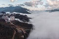 Aerial view Sapa City View from the top of Mount Hamrong in Sapa city, Lao Cai, Sapa,