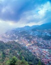 Cityscape view, fog and trees from Ham rong mountain,Sapa town