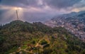 Cityscape view, fog and trees from Ham rong mountain,Sapa town