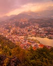 Cityscape view, fog and trees from Ham rong mountain,Sapa town