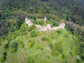 Aerial view of Saschiz fortress in Saschiz Saxon Village, Transylvania Royalty Free Stock Photo