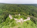 Aerial view of Saschiz fortress in Saschiz Saxon Village, Transylvania