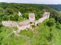 Aerial view of Saschiz fortress in Saschiz Saxon Village, Transylvania Royalty Free Stock Photo