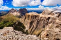 Aerial view of Sass Pordoi Mountain in Dolomites, Italy Royalty Free Stock Photo