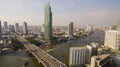 Aerial view of sathorn bridge crossing chao praya river in heart