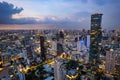 Aerial view of Sathorn and Mahanakhon tower in Bangkok, Thailand