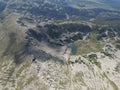 Aerial view of Satorsko Lake in the Dinaric Alps in Bosnia and Herzegovina on a sunny day
