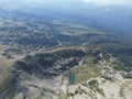 Aerial view of Satorsko Lake in the Dinaric Alps in Bosnia and Herzegovina on a sunny day