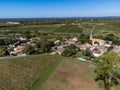 Aerial view, Sauternes village, vineyards, making sweet dessert Sauternes wines from Semillon grapes with Botrytis cinerea noble Royalty Free Stock Photo