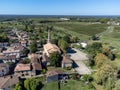 Aerial view on Sauternes village and vineyards, making of sweet dessert Sauternes wines from Semillon grapes affected by Botrytis Royalty Free Stock Photo