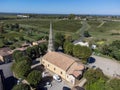 Aerial view on Sauternes village and vineyards, making of sweet dessert Sauternes wines from Semillon grapes affected by Botrytis