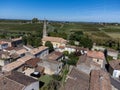 Aerial view on Sauternes village and vineyards, making of sweet dessert Sauternes wines from Semillon grapes affected by Botrytis