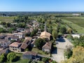 Aerial view on Sauternes village and vineyards, making of sweet dessert Sauternes wines from Semillon grapes affected by Botrytis Royalty Free Stock Photo