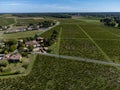 Aerial view on Sauternes village and vineyards, making of sweet dessert Sauternes wines from Semillon grapes affected by Botrytis Royalty Free Stock Photo